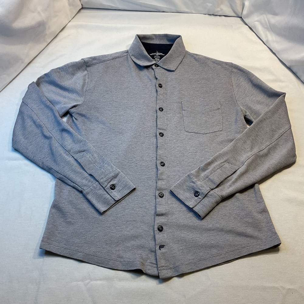 Fabletics Men's Gray Textured Gray Collared Long Sleeve Button-Up, Size XS